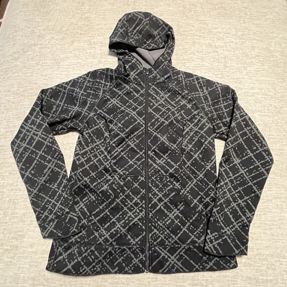 Columbia Women's Large‎ Full Zip Hoodie Jacket Gray Black Geometric Print Fleece